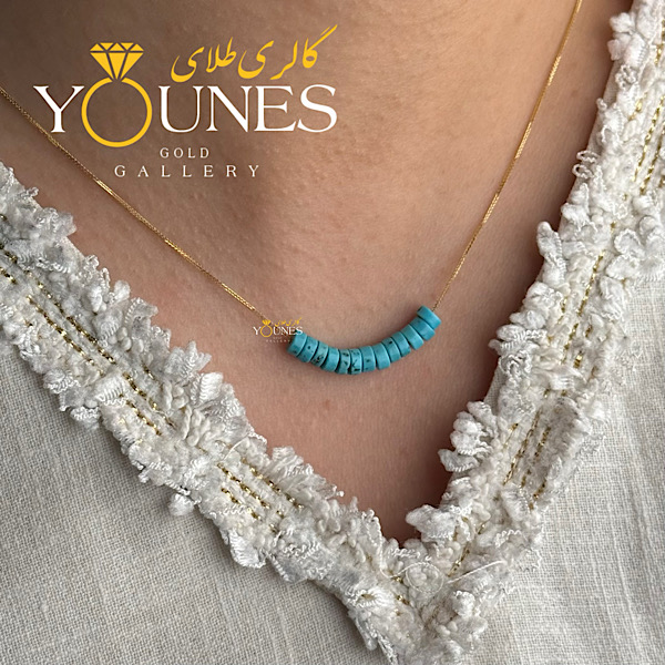 گردنبند طلا مهره سنگ اپال آبی